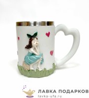 П-М / Кружка пивная «Девушка» 600 мл. цв. белый (металл внутри) 8283 