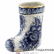 Гжель / Карандашница «Валенок» 11 х 10 х 04 см, авт. Голубенков Н.А. (золото) 