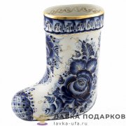 Гжель / Карандашница «Валенок» 11 х 10 х 04 см, авт. Голубенков Н.А. (золото) 