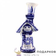 Гжель / Штоф «Домовичок» 500 мл. 28 х 13 х 13 см. авт. Голубенков Н.А. 