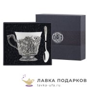 КМЛ / Подстаканник Кольчугино «Кабан» со стаканом (фарфор), Литой + футляр 