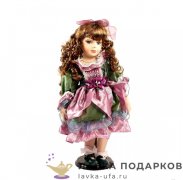 Кукла коллекционная «Девочка в шляпке» 33 см. платье синее + сумочка 1212-3 