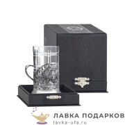КМС / Набор Кольчугино «Кабан» (Подстаканник, стакан хрусталь), серебрение, Литой + футляр 