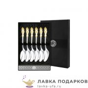 КМ / Ложка чайная с серебреннием и позолотой «Герб» 14 см. набором в футляре (6 шт)  