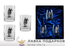 Олово / Стаканы для виски с оловянным барельефом «Фемида» в наборе (3 шт) + футляр ВС_9819 