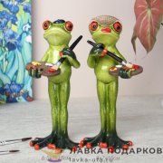 YX-П / Статуэтка «Лягушка художник» сочно-зеленая оранжевые глаза ассорти 16см полистоун YX29003 