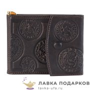 Макей / Зажим для  денег из натур. кожи на кнопке «Монетный двор» 11 х 09 см. цв.коричневый 098_0703 