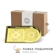 КМ / Поднос для чая с лазерной гравировкой 29 х 16 см. цвет латунь + коробка 