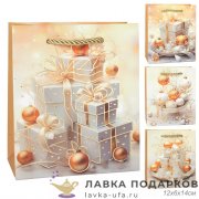 УП / Пакет подарочный «Новогодний Шары» vertical мини 12х6х14см ассорти N1253-1 