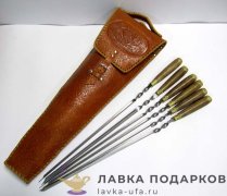 ПО / Шампура на деревянной ручке с литьем «Кленовый лист» в колчане цв. рыжий Н_7 (А) 