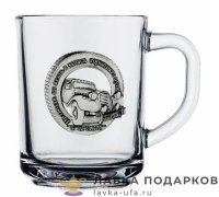 ПС / Кружка стеклянная «Автолюбитель» 250мл оловянный барельеф Ч-8424 
