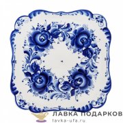 Гжель / Лоток «Квадратный» 02 х 25 х 25 см авт. Федотов А.Н. 