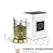 КМЛ / Подстаканник Кольчугино «Мудрый руководитель» со стаканом (хрусталь), латунь Триумф 