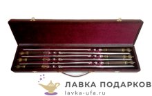 Павлово / Шампура на деревянной ручке с литьем «Герб РФ» (6 шт) в кейсе, бордо (А/В) 