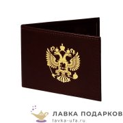 МК /Обложка для удостоверения Макей, натуральная кожа, принт «Герб РФ», бордовая (003-08-00.3)  