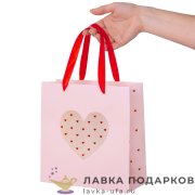 УП / Пакет подарочный «Сердце» 20х8х20см картон розовый окно горизонтальный малый 608255 