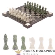 УК / Шахматы из камня с гравировкой «Торнамент» 36 х 36 см. мрамор + змеевик (в кейсе) 