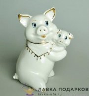 DIN - Ф / Фигурка-копилка «Свинка с поросенком» 14х8 см фарфор, белый DIN-3125 