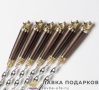 Павлово / Шампура на деревянной ручке с литьем «Бык» (6 шт) без чехла (К) 