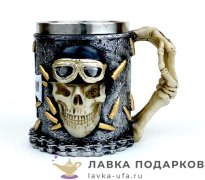 П-М / Кружка пивная «Скелет - Байкер» 450 мл. цв. хром  (металл внутри) 3044 