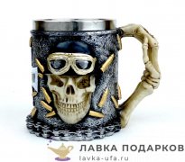П-М / Кружка пивная «Скелет - Байкер» 450 мл. цв. хром  (металл внутри) 3044 