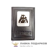 МК / Обложка для паспорта Макей, натуральная кожа, металл «Строитель», черная (009-09-16.1) 
