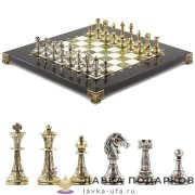 УК / Шахматы из камня  с метал. фигурами «Стаунтон» 28 х 28 см. мрамор + змеевик  (в кейсе) 
