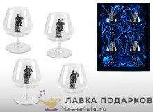 Олово / Бокалы для коньяка с оловянным барельефом «Фемида» в наборе ( 4 шт) + футляр К_9753 