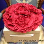 Подушка декоративная «Букет» 35 х 35 см. лен, цвет красный 8_R_051 
