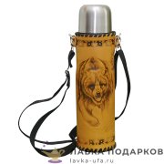 Павлово / Термос походный в кожаном чехле с выжигом 1,2 л. рыжий 511_2 