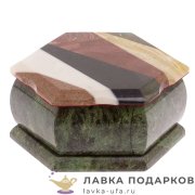 Камень / Шкатулка с зеркалом «Мозаика - 6 граней» 15 х 13 х 07 см. змеевик 5869 