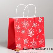 УП / Пакет подарочный «Принт Снежинки» 22х12х25см крафт красный вертикальный малый 490.3790 