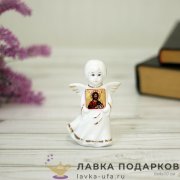 A-Ф / Статуэтка «Ангелочек с иконой» малая 10см белый фарфор коллекционная A656-C 