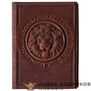 Макей / Обложка на паспорт «Король - лев» кожа цв. коричневый 009-08-51.1 