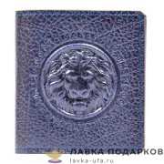 Макей / Портмоне из натур. кожи на кнопке «Король - лев» 10 х 11 см. цв. синий 122_08_51_3 