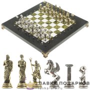 УК / Шахматы из камня  с метал. фигурами «Атлас» 28 х 28 см. мрамор + змеевик  (в кейсе) 