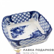 Гжель / Сухарница «Квадратная» 06 х 17 х 17 см. авт. Голубенков Н.А. 