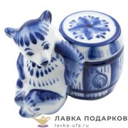 Гжель / Бочонок для меда «Жадина» 13 х 13 х 08 см авт. Еремина Л.Г 