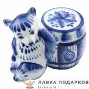 Гжель / Бочонок для меда «Жадина» 13 х 13 х 08 см авт. Еремина Л.Г 