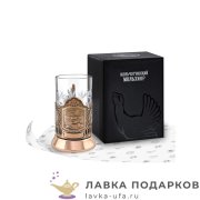 КММ / Подстаканник Кольчугино «Танк Т-34» со стаканом (хрусталь), медь, Меценат 