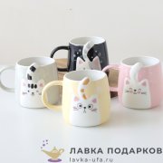 Креативная чайная кружка «Котик с хвостом» 350 мл. керамика 4 цвета (8631) 