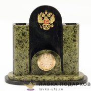 УК / Подставка - органайзер из камня с гербом РФ «Компактный» 20 х 17 х 08  змеевик светлый 116.664 